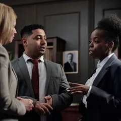 Business colleagues talking in a hallway before a meeting